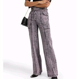 Ulla Johnson Albie Lilac Belted High Waisted Wide Leg Jeans Women’s Acid Wash 2